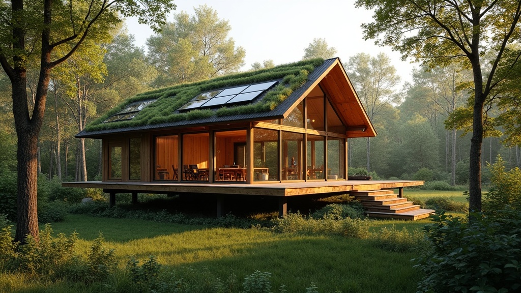 Maison écologique contemporaine avec toit végétalisé